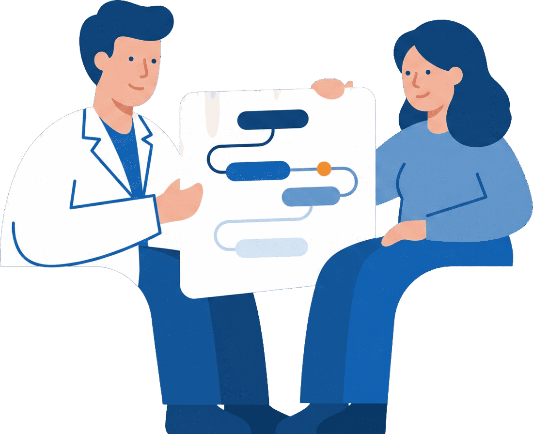 Illustration: Ärztin und Patient besprechen gemeinsam den Ablauf einer klinischen Studie